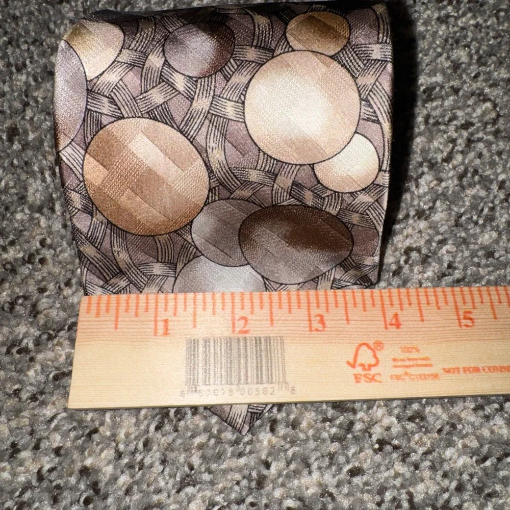 Pierre Balmain Paris Silk Tie Brown Tan Geometric Circles Wide Necktie 57x4